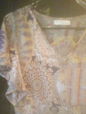 Printed V-Neck Flutter Sleeve Women’s Dress- Multicolor